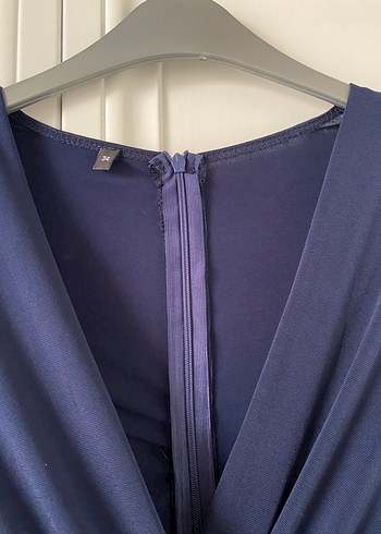 Uzun Kollu Drapeli Lacivert Elbise - Görsel 5