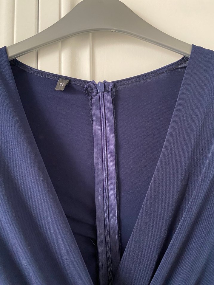 Uzun Kollu Drapeli Lacivert Elbise - Görsel 5