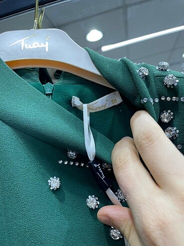 Diğer Taş detaylı yeşil tesettür abiye