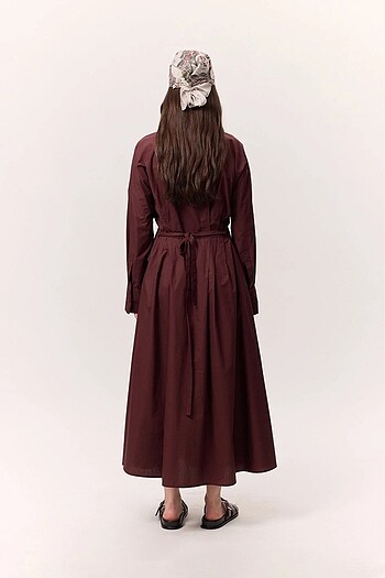 l Beden bordo Renk MANUKA PİLE DETAYLI BORDO ELBİSE