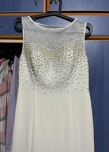 Balık model uzun beyaz elbise - Görsel 3