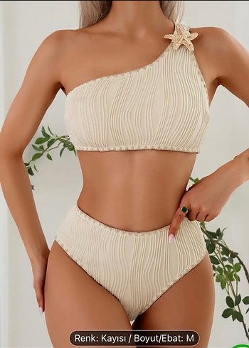 Oysho Bej Pileli Tek Omuzlu Mini Bikini
