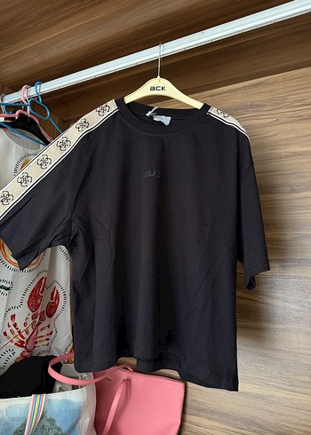 Siyah Baskılı Oversize Tişört Velcro Detaylı