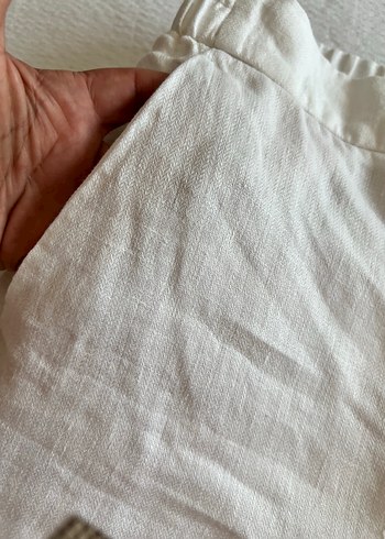 Beyaz Keten Rahat Kesim Midi Kadın Pantolon - Görsel 5