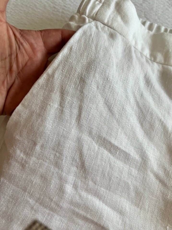 Beyaz Keten Rahat Kesim Midi Kadın Pantolon - Görsel 5