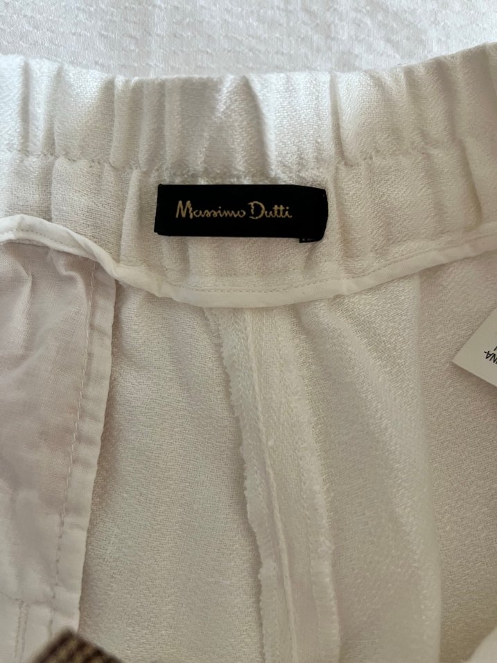 Beyaz Keten Rahat Kesim Midi Kadın Pantolon - Görsel 4