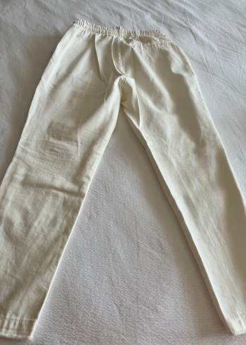 Kadın Beyaz Keten Bol Kesim Pantolon - Görsel 4