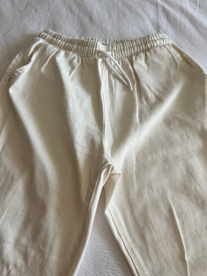 Kadın Beyaz Keten Bol Kesim Pantolon - Görsel 2