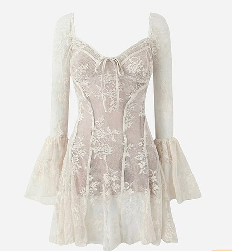 Odelia Sweetheart Dantel Flare Mini Elbise - Sunfere