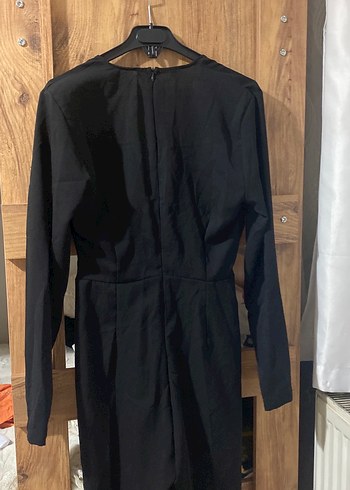 Uzun Kollu Siyah Drapeli Uzun tulum - Görsel 4