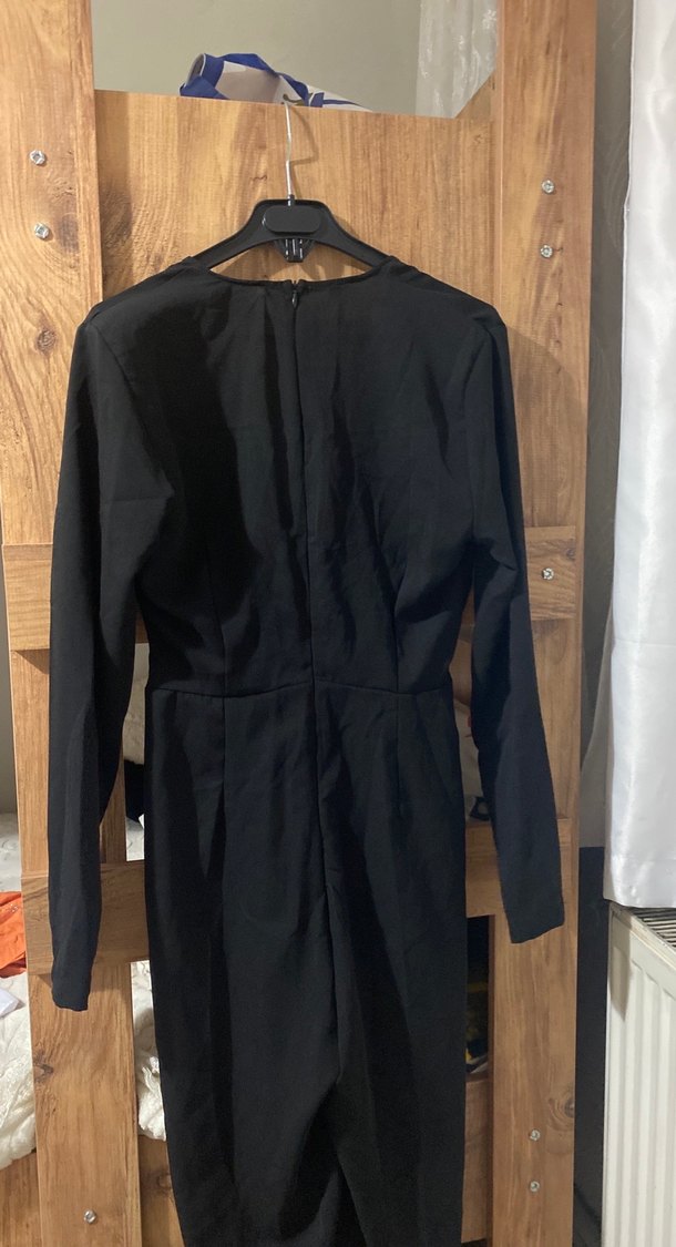 Uzun Kollu Siyah Drapeli Uzun tulum - Görsel 4