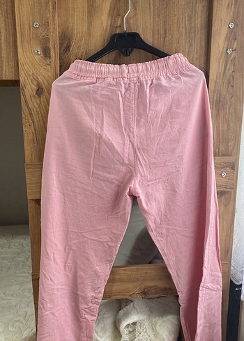 Pembe Keten Salaş Midi Kadın Pantolon - Görsel 2