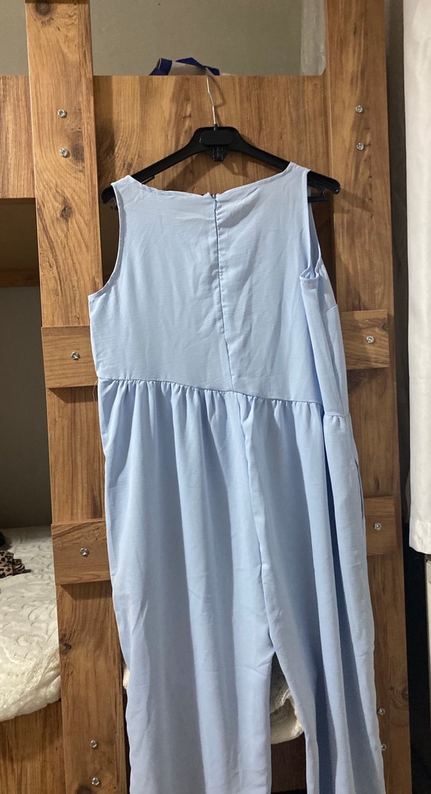 Mavi Keten Salaş Hamile Tulum - Görsel 3