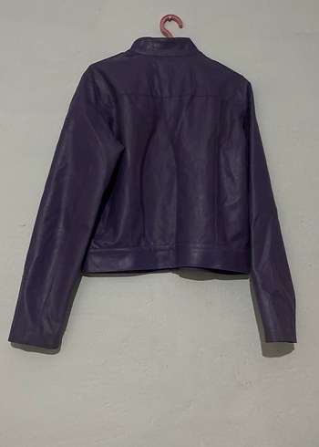Kadın Mor Deri Fermuarlı Ceket - Görsel 2