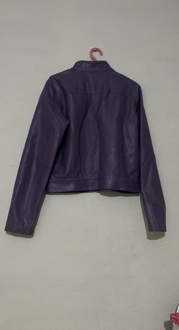 Kadın Mor Deri Fermuarlı Ceket - Görsel 2