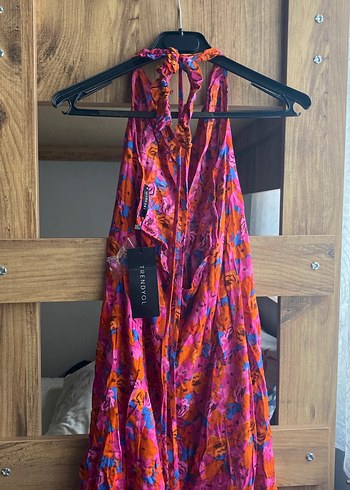 Renkli Bohem V Yaka Uzun Elbise - Görsel 3