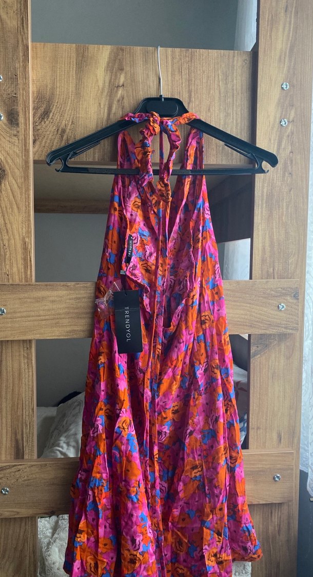 Renkli Bohem V Yaka Uzun Elbise - Görsel 3