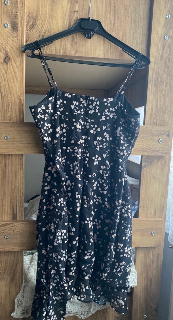 Siyah Desenli Midi Straplez Elbise - Görsel 3