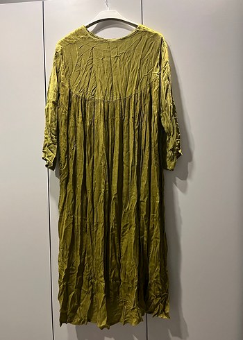 Yeşil Nakışlı Uzun Bohem Elbise - Görsel 2