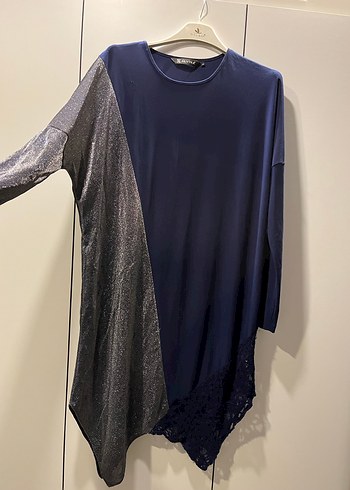 Lacivert ve Gri Uzun Kollu Salaş Tunik - Görsel 5