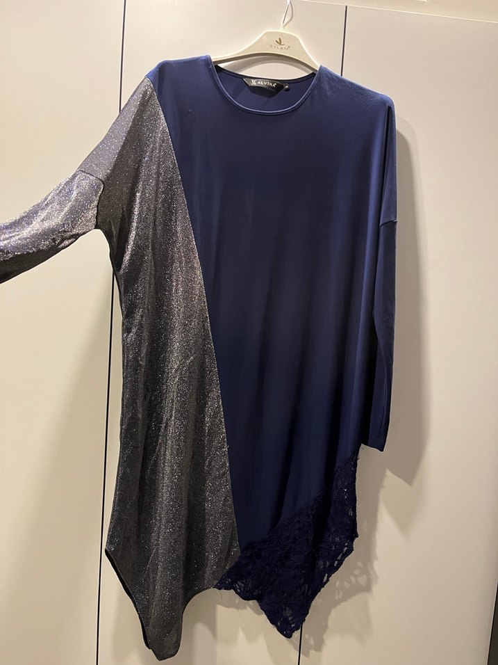 Lacivert ve Gri Uzun Kollu Salaş Tunik - Görsel 5