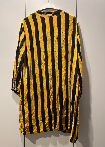 Sarı Siyah Çizgili Uzun Kollu Kadın Gömlek - Görsel 3