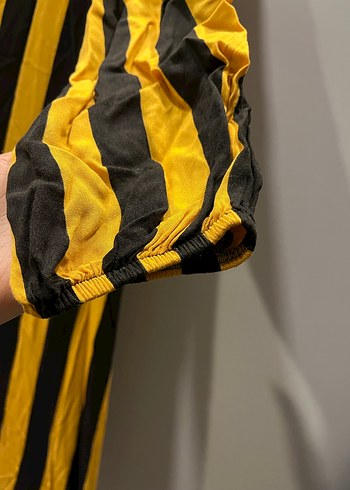 Sarı Siyah Çizgili Uzun Kollu Kadın Gömlek - Görsel 4