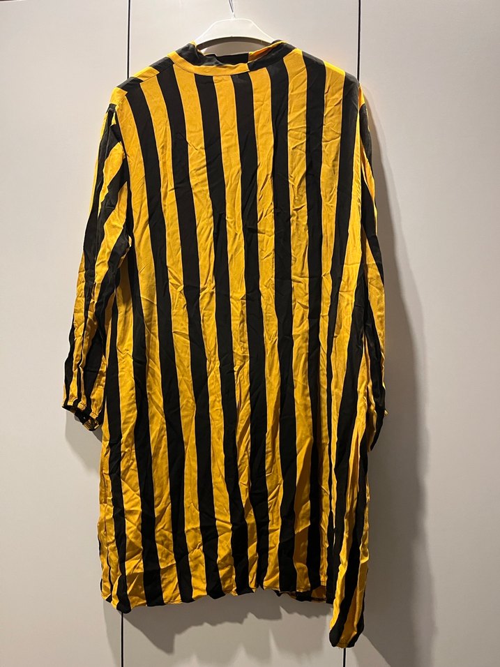 Sarı Siyah Çizgili Uzun Kollu Kadın Gömlek - Görsel 3