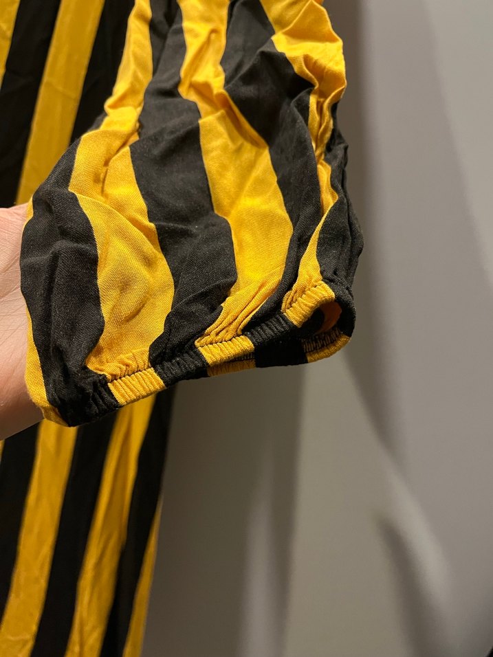 Sarı Siyah Çizgili Uzun Kollu Kadın Gömlek - Görsel 4