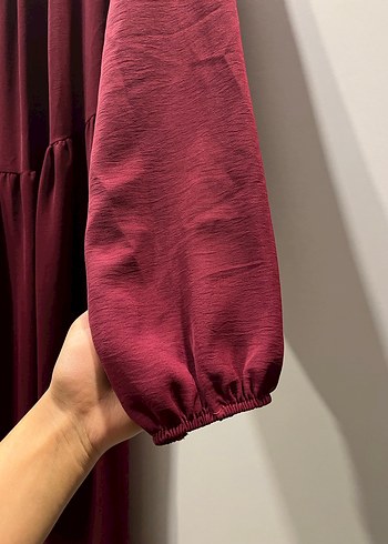 Bordo Uzun  Salaş Elbise - Görsel 4