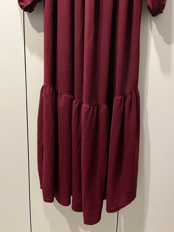 Bordo Uzun  Salaş Elbise - Görsel 3