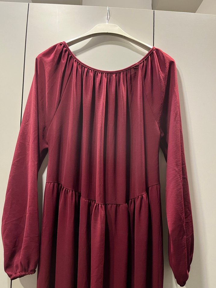 Bordo Uzun  Salaş Elbise - Görsel 2