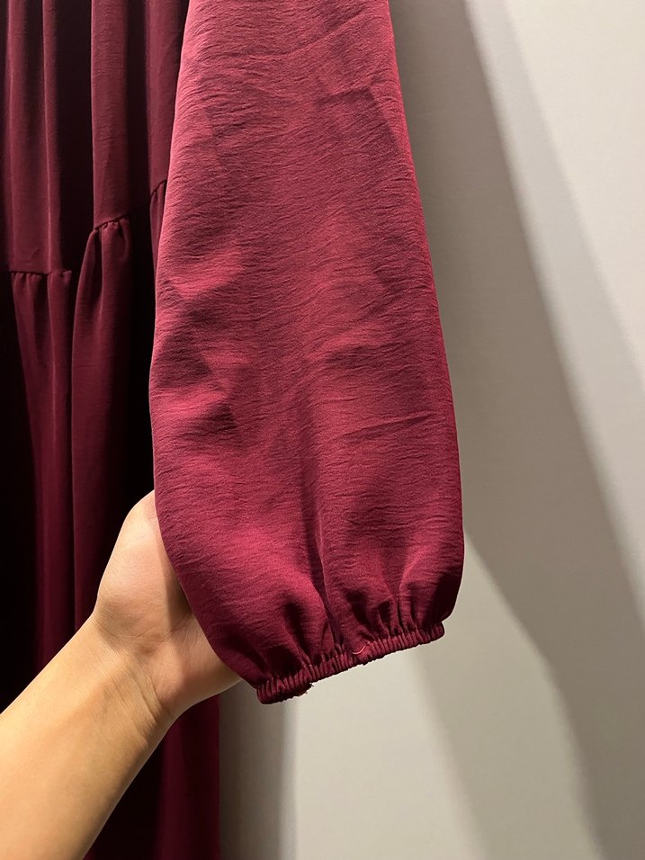 Bordo Uzun  Salaş Elbise - Görsel 4