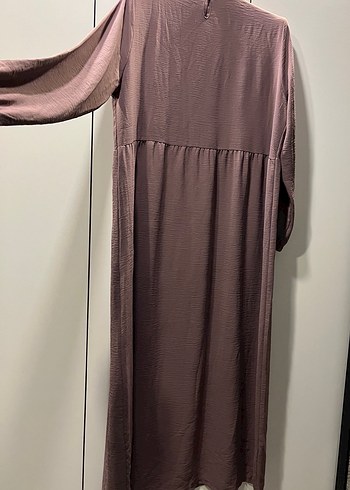 Uzun Kollu Mor Keten Elbise - Görsel 4