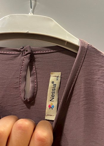 Uzun Kollu Mor Keten Elbise - Görsel 2