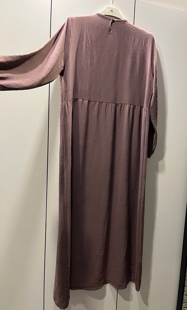 Uzun Kollu Mor Keten Elbise - Görsel 4