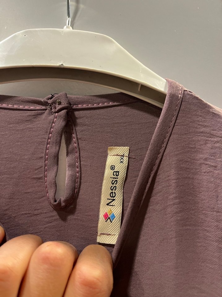 Uzun Kollu Mor Keten Elbise - Görsel 2