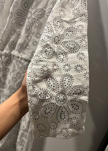 Bohem Nakışlı Uzun Kollu Beyaz Kadın kap - Görsel 4