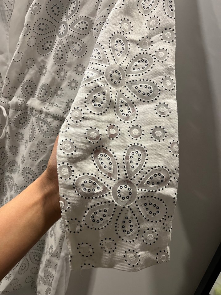 Bohem Nakışlı Uzun Kollu Beyaz Kadın kap - Görsel 4