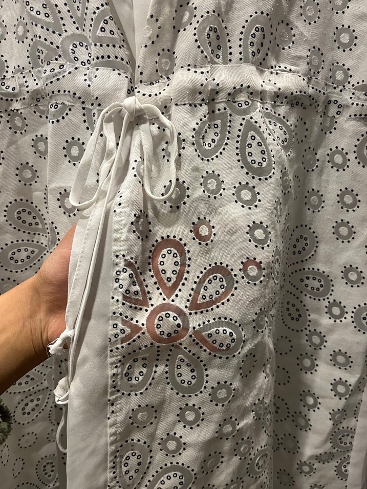 Bohem Nakışlı Uzun Kollu Beyaz Kadın kap - Görsel 3