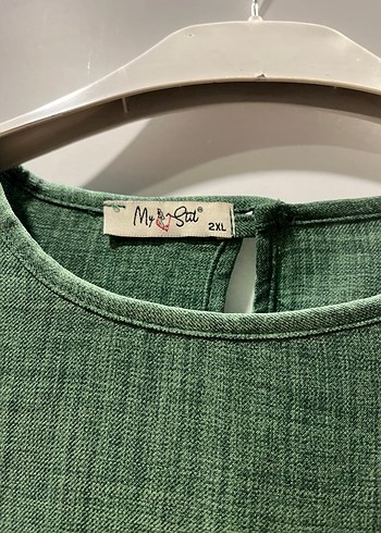 Yeşil Uzun Kollu Keten Tunik - Görsel 2