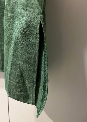 Yeşil Uzun Kollu Keten Tunik - Görsel 5