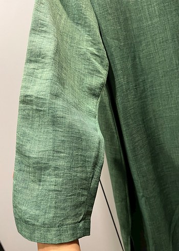 Yeşil Uzun Kollu Keten Tunik - Görsel 3