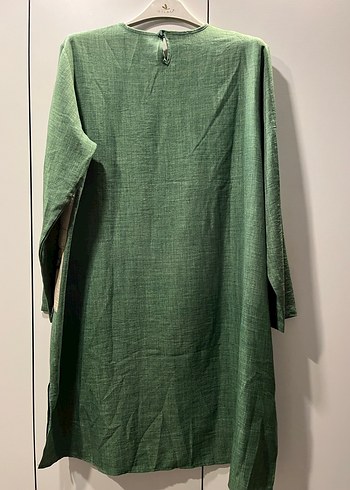 Yeşil Uzun Kollu Keten Tunik - Görsel 4