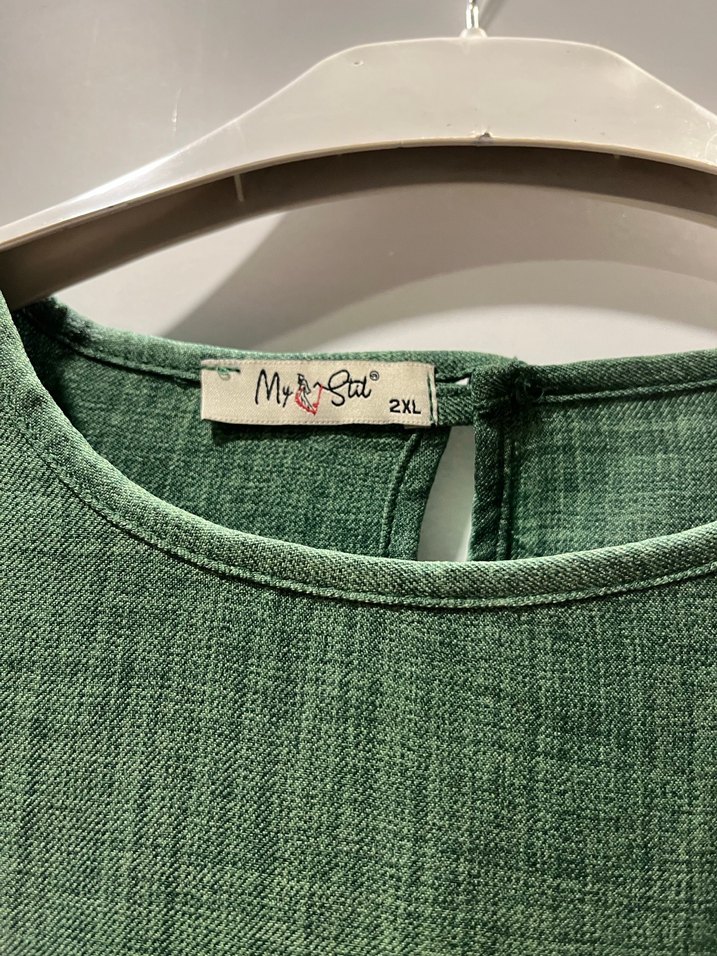 Yeşil Uzun Kollu Keten Tunik - Görsel 2