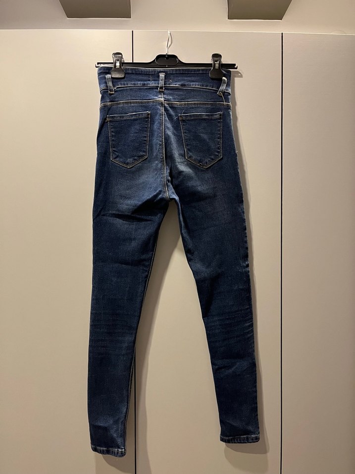 Kadın Mavi Kemer kısımlı Skinny Denim Pantolon - Görsel 2