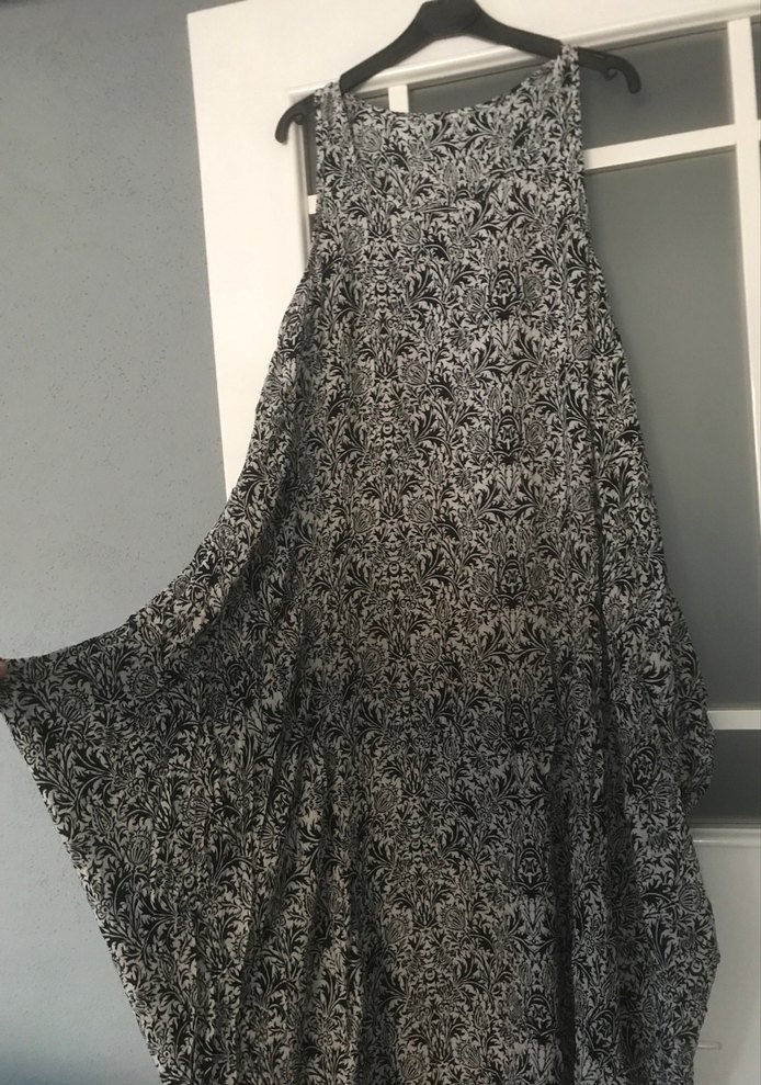 Gri Desenli Bohem Keten Uzun Elbise - Görsel 3