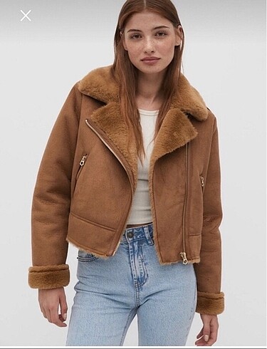Stradivarius içi suni kürklü süet biker ceket