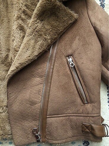 xs Beden camel Renk Stradivarius içi kürklü süet biker ceket