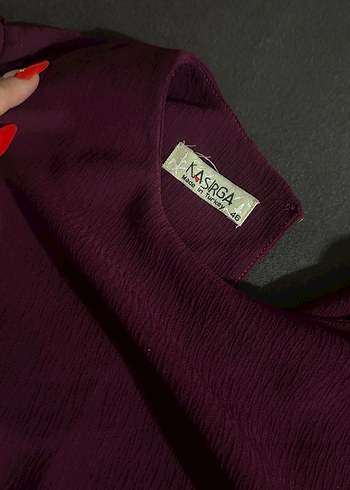 Bordo-mürdüm arası bir renk Fırfırlı Uzun Kollu - Görsel 5